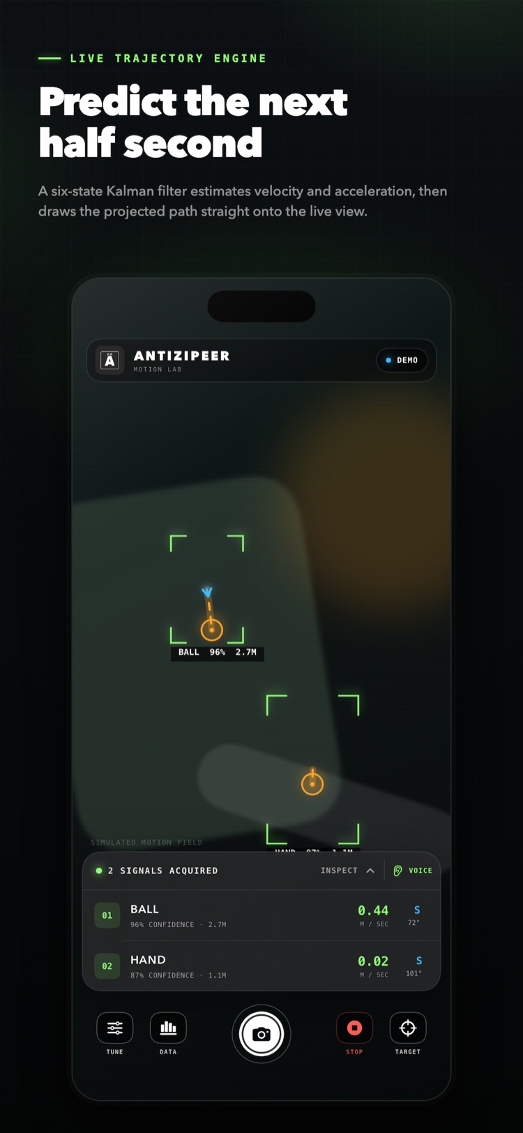 Antizipeer forecasting motion on iPhone